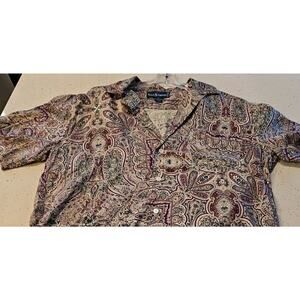 Ralph Lauren Women Sz 14 Multi Color Geometric Short Sleeve Blouse Rayon VTG